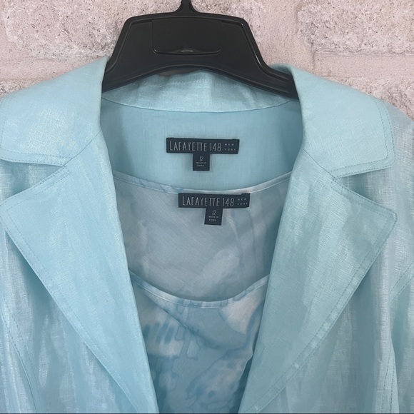 Lafayette 148 jacket and shell tank set light turquoise blue shimmer 12 - Picture 6 of 6